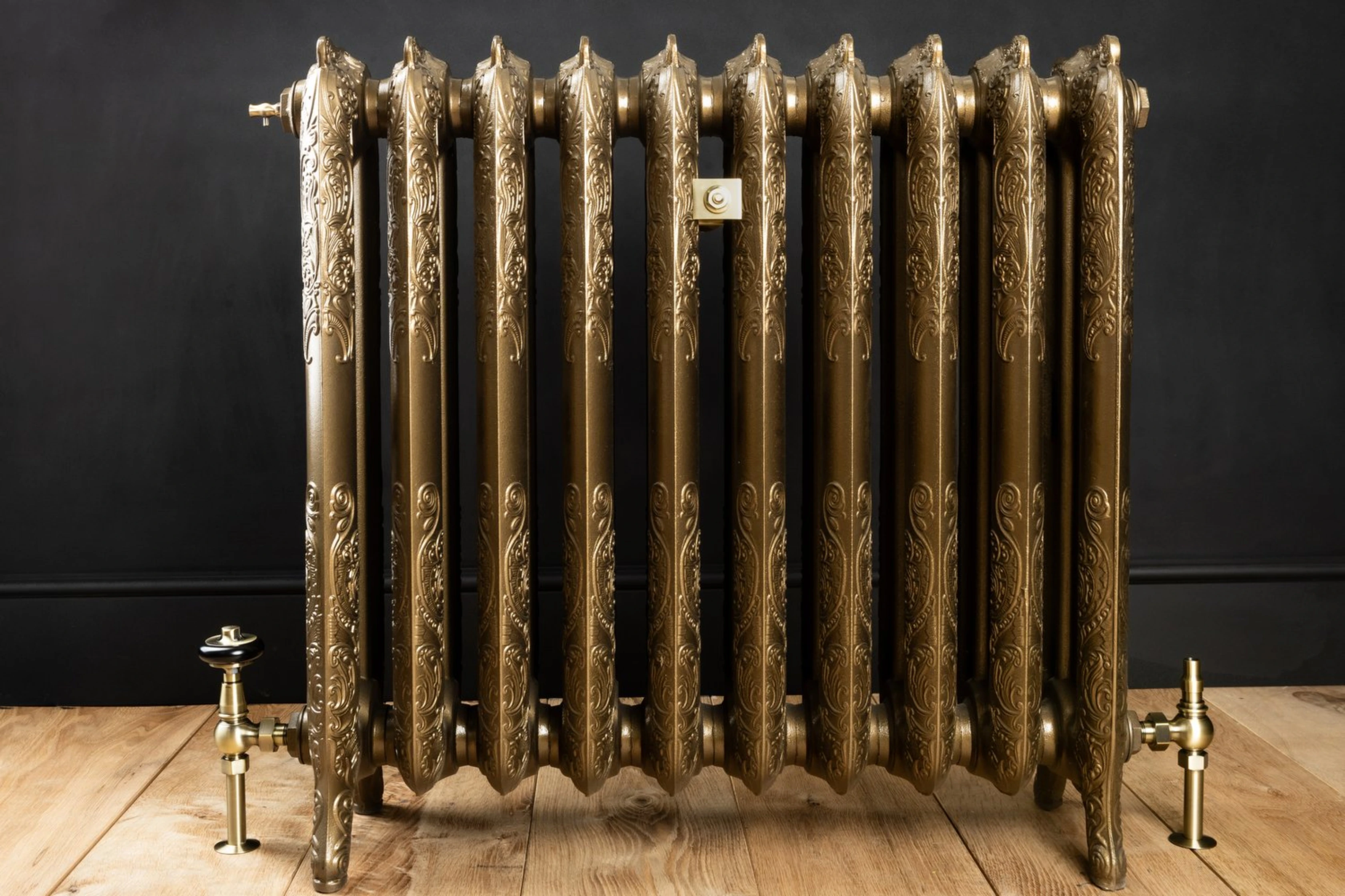 Cast Iron Brushed Brass Radiator With Valves